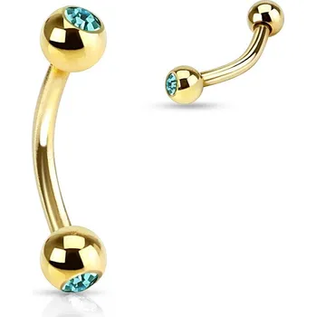 Piercing Pozlacený piercing do obočí s kamínky (tyrkysová)