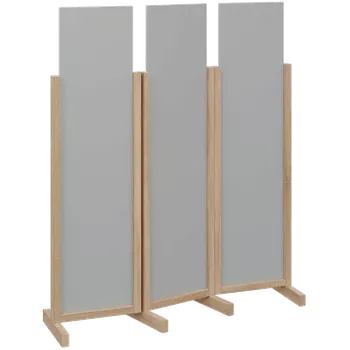Paraván ATMOSFERE LINE 116, dřevěný 3-dílný paraván, mobilní, výška 1600 mm, rám dub bardolino, výplň šedá