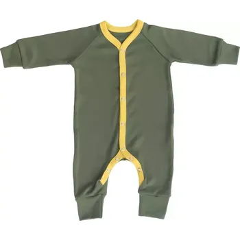 Dětský merino overal Khaki + žlutá 62/68