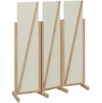 Paraván ATMOSFERE LINE 216, dřevěný 3-dílný paraván, mobilní, výška 1600 mm, rám dub bardolino, výplň smetanová
