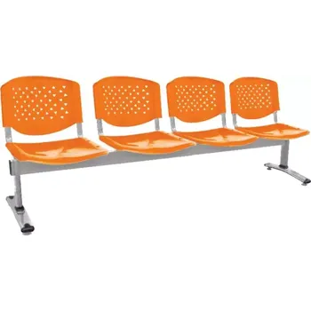 FLORIDA - 4, plastová lavice do čekárny, 4-sedák, oranžová, kostra stříbrná
