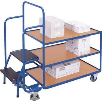Plošinový vozík Vychystávací vozík VARIOfit se schůdky, 3 police 1000x600 mm, výška 1320 mm