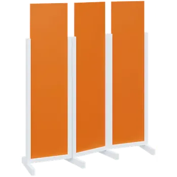 Paraván ATMOSFERE LINE 116, dřevěný 3-dílný paraván, mobilní, výška 1600 mm, rám bílá, výplň pomeranč
