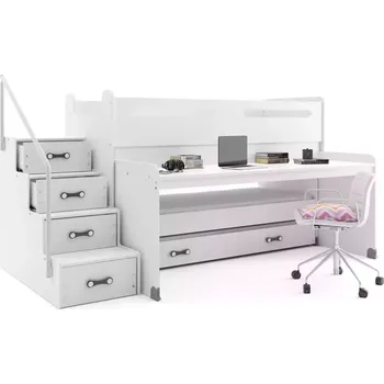 Postel BMS GROUP Dětská patrová postel Max 1 - 3 osoby – bílá - bílá, 80x200 s přistýlkou a matrací