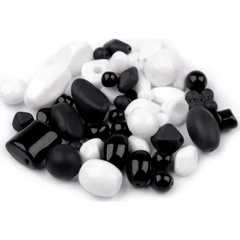 Dětské navlékací korálky Skleněné korálky ramš mačkanice, barva 34 bílá černá