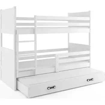 BMS GROUP Dětská patrová postel Rico - 3 osoby, 80x190 s výsuvnou přistýlkou s matrací – Bílá, Bílá,Bílá