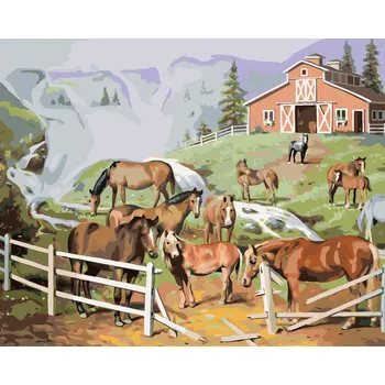 ZUTY Malování podle čísel - KONĚ U ZNIČENÉ OHRADY (D. RUSTY RUST) Rozměr: 40x50 cm, Rámování: bez rámu a bez vypnutí plátna