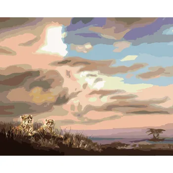 ZUTY Malování podle čísel - GEPARD A NEBE (D. RUSTY RUST) Rozměr: 40x50 cm, Rámování: vypnuté plátno na rám