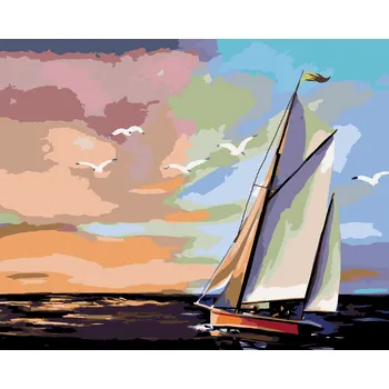 ZUTY Malování podle čísel - PLACHETNICE A BAREVNÝ ZÁPAD SLUNCE (D. RUSTY RUST) Rozměr: 40x50 cm, Rámování: bez rámu a bez vypnutí plátna