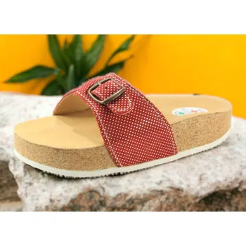 Dámské pantofle JAKUB-OBUV Korkový nazouvák jednopáskový 215201K kožený červený puntík červená 38