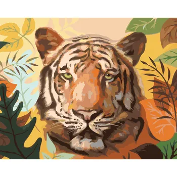 ZUTY Malování podle čísel - TYGR A LISTY (D. RUSTY RUST) Rozměr: 40x50 cm, Rámování: bez rámu a bez vypnutí plátna
