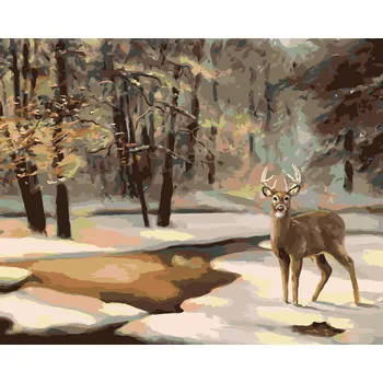 ZUTY Malování podle čísel - JELEN A ZAMRZLÝ POTOK (D. RUSTY RUST) Rozměr: 40x50 cm, Rámování: bez rámu a bez vypnutí plátna