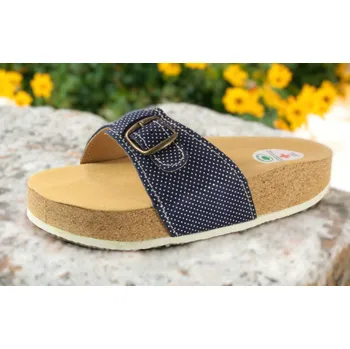 Dámské pantofle JAKUB-OBUV Korkový nazouvák jednopáskový 215201K kožený modrý puntík modrá 42