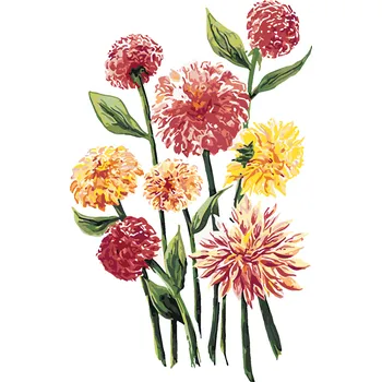 ZUTY Malování podle čísel - ŽLUTÉ A RŮŽOVÉ KVĚTY JIŘIN (ALEXANDRIA GILBERT) Rozměr: 40x50 cm, Rámování: bez rámu a bez vypnutí plátna