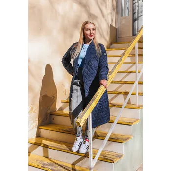 Dámský kabát Dámský dlouhý prošívaný kabát Frogies Frogies modrá 1951039