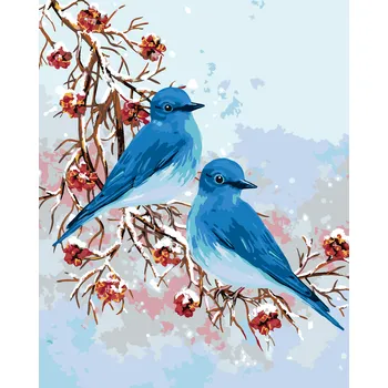 ZUTY Malování podle čísel - DVA MODŘÍ PTÁČKOVÉ Rozměr: 40x50 cm, Rámování: bez rámu a bez vypnutí plátna