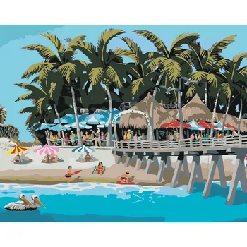 ZUTY Malování podle čísel - STÁNKY U MOLA A PLÁŽ (ROBERT JOHNSON) Rozměr: 40x50 cm, Rámování: bez rámu a bez vypnutí plátna
