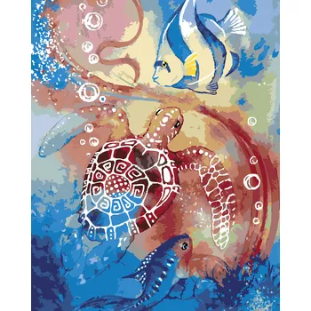 ZUTY Malování podle čísel - MOŘSKÁ ŽELVA A RYBY Rozměr: 40x50 cm, Rámování: bez rámu a bez vypnutí plátna