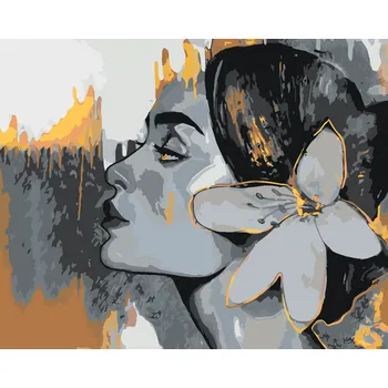 ZUTY Malování podle čísel - ŽENA NA ŠEDÉM POZADÍ SE ZLATÝMI PRVKY 2 Rozměr: 40x50 cm, Rámování: bez rámu a bez vypnutí plátna