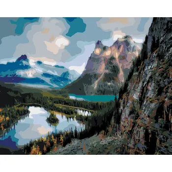 ZUTY Malování podle čísel - JEZRA V HORSKÉ KRAJINĚ (DENNIS FRATES) Rozměr: 40x50 cm, Rámování: bez rámu a bez vypnutí plátna