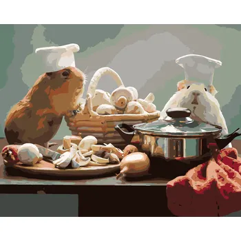 ZUTY Malování podle čísel - MORČATA VAŘÍ OBĚD Rozměr: 40x50 cm, Rámování: bez rámu a bez vypnutí plátna