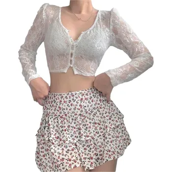 Sexy dámský krajkový crop top Barva: C- bílá, Velikost: L