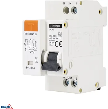 Rozvaděč Schelinger Proudové chrániče s jističem Schelinger, 30mA, typ AC 4,5kA 2 mod. Typ chrániče s nadpr. ochranou 2mod.: charakteristika B 16A, 30mA typ AC