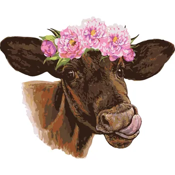 ZUTY Malování podle čísel - KRÁVA S VYPLÁZNUTÝM JAZYKEM Rozměr: 40x50 cm, Rámování: bez rámu a bez vypnutí plátna