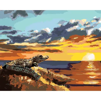 ZUTY Malování podle čísel - HLEDÍCÍ ALIGÁTOR A ZÁPAD SLUNCE (D. RUSTY RUST) Rozměr: 40x50 cm, Rámování: bez rámu a bez vypnutí plátna