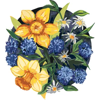 ZUTY Malování podle čísel - ŽLUTÉ A MODRÉ NARCISY (ALEXANDRIA GILBERT) Rozměr: 40x50 cm, Rámování: bez rámu a bez vypnutí plátna