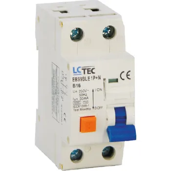 Proudový chránič LC TEC Proudové chrániče s jističem BX9BLE 1P+N 2mod. Typ chrániče s nadpr. ochranou 2mod.: charakteristika C 16A, 30mA typ A