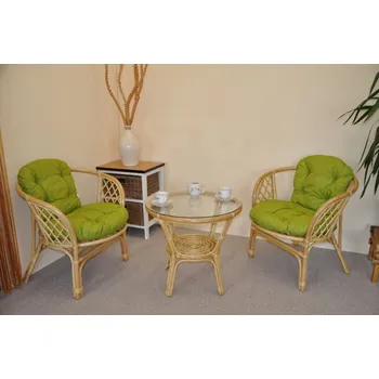 Zahradní sestava Nábytek PEGAS Ratanová sedací souprava Bahama malá medová polstry světle zelený melír