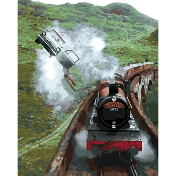 ZUTY Malování podle čísel - HARRY POTTER VISÍ Z LETÍCÍHO AUTA A BRADAVICKÝ EXPRESS Rozměr: 40x50 cm, Rámování: bez rámu a bez vypnutí plátna