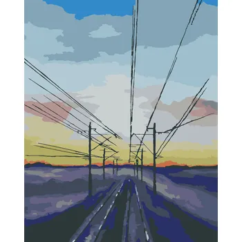 ZUTY Malování podle čísel - ZAPADAJÍCÍ SLUNCE NAD VLAKOVÝMI KOLEJEMI Rozměr: 40x50 cm, Rámování: vypnuté plátno na rám