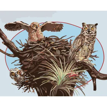 ZUTY Malování podle čísel - SOVY A HNÍZDO (D. RUSTY RUST) Rozměr: 40x50 cm, Rámování: bez rámu a bez vypnutí plátna