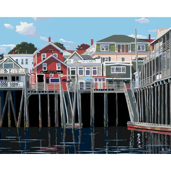 Hračka ZUTY Malování podle čísel - DOMY NA MOLE (ROBERT JOHNSON) Rozměr: 40x50 cm, Rámování: bez rámu a bez vypnutí plátna