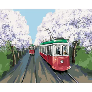 Hračka ZUTY Malování podle čísel - TRAMVAJE V TŘEŠŇOVÉ ALEJI Rozměr: 40x50 cm, Rámování: bez rámu a bez vypnutí plátna