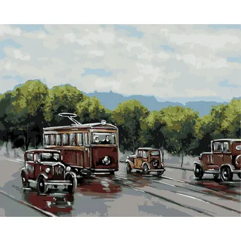 Hračka ZUTY Malování podle čísel - TRAMVAJ S AUTY Rozměr: 40x50 cm, Rámování: bez rámu a bez vypnutí plátna