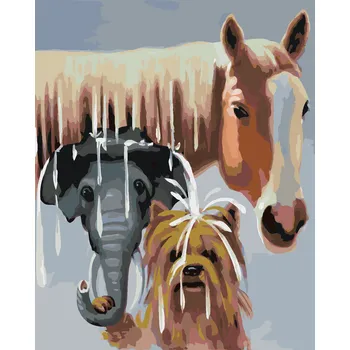 ZUTY Malování podle čísel - KŮŇ, SLON A PES (D. RUSTY RUST) Rozměr: 40x50 cm, Rámování: bez rámu a bez vypnutí plátna