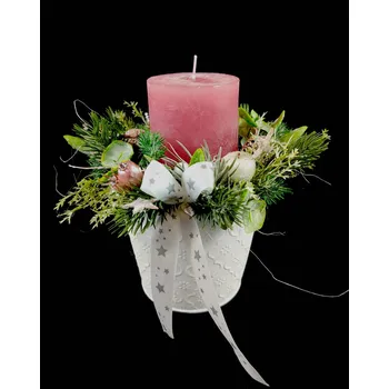 Svícen Kyticky.cz Vánoční svícen s růžovou svíčkou