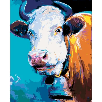 ZUTY Malování podle čísel - KRÁVA NA MODRÉM POZADÍ Rozměr: 40x50 cm, Rámování: bez rámu a bez vypnutí plátna