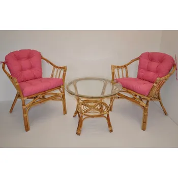 Zahradní sestava Nábytek PEGAS Ratanová sedací souprava Subaliu - polstry malinový melír