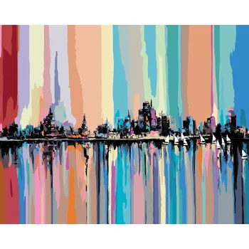 ZUTY Malování podle čísel - NOČNÍ MĚSTO V DUHOVÝCH BARVÁCH Rozměr: 40x50 cm, Rámování: bez rámu a bez vypnutí plátna