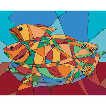 ZUTY Malování podle čísel - ABSTRAKTNÍ KUBICKÉ RYBY Rozměr: 40x50 cm, Rámování: bez rámu a bez vypnutí plátna