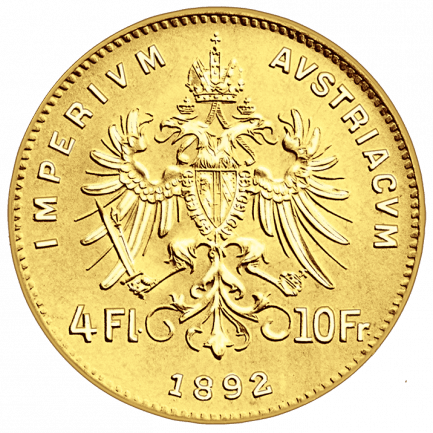 Zlatá mince 4 zlatník František Josef I. 1892 novoražba