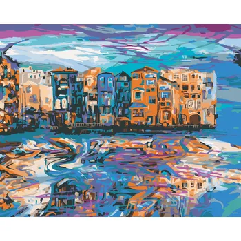 ZUTY Malování podle čísel - ODRAZ MĚSTA VE VODĚ Rozměr: 40x50 cm, Rámování: bez rámu a bez vypnutí plátna