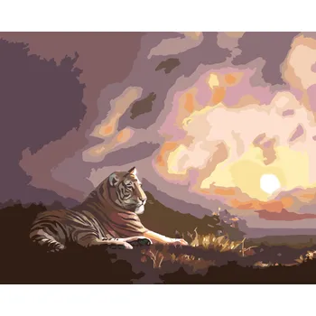 ZUTY Malování podle čísel - LEŽÍCÍ TYGR A ZÁPAD SLUNCE (D. RUSTY RUST) Rozměr: 40x50 cm, Rámování: bez rámu a bez vypnutí plátna