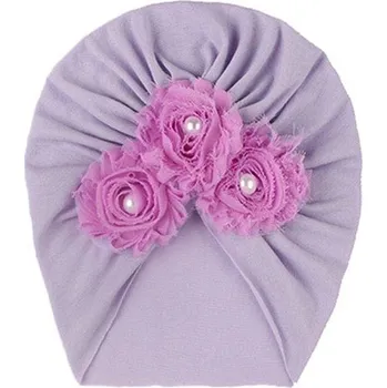 Čepice Semišová čepice pro děti | čepička pro miminka s květinami - Fialová