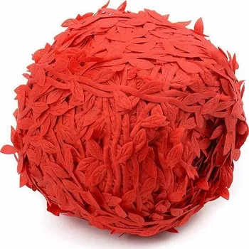 Dekorační provázek s lístky | svatební výzdoba, délka - 9 m - Červená