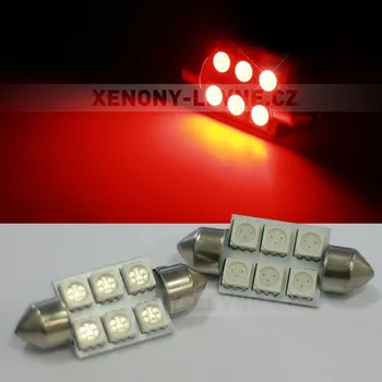 Autožárovka Sufitka červená - Super Light, 6 SMD LED, 36mm (LED sufitka červená - Super Light)